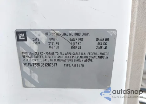 2008 Chevrolet Impala Lt from USA, damaged, VIN 2G1WT58N981207817